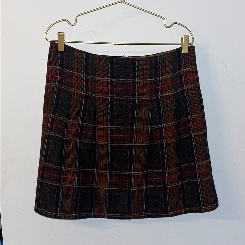 Jigsaw Plaid Pleated Skirt in Brown and Red